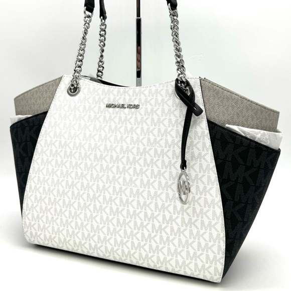 Michael Kors Large Jet Set Travel Chain Shoulder Bag Optic White Multi - Picture 1 of 11